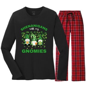 Shenanigans With My Gnomies St.Patrick Day Cute Gift Women's Long Sleeve Flannel Pajama Set 