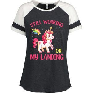 Still Working On My Landing Injury Broken Arm Funny Unicorn Enza Ladies Jersey Colorblock Tee