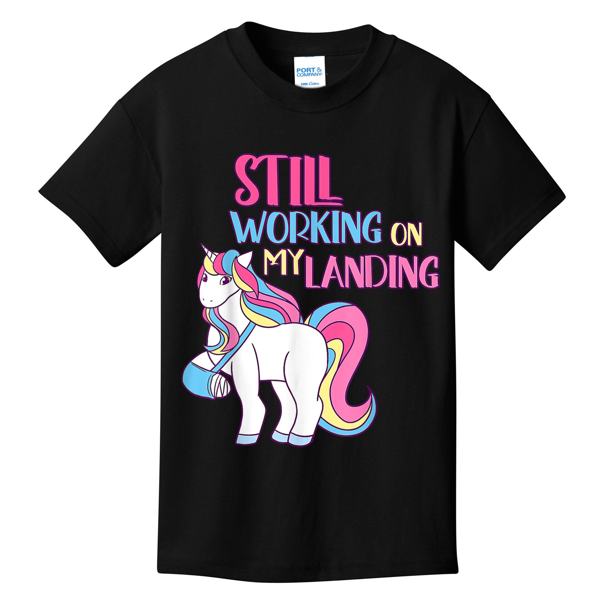 Still Working On My Landing Injury Broken Arm Cute Unicorn Kids T-Shirt