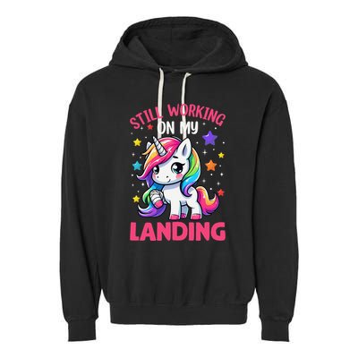 Still Working On My Landing Injury Broken Arm Cute Unicorn Garment-Dyed Fleece Hoodie
