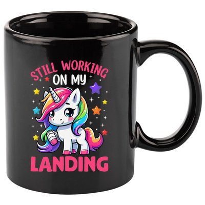 Still Working On My Landing Injury Broken Arm Cute Unicorn 11oz C Handle Ceramic Mug