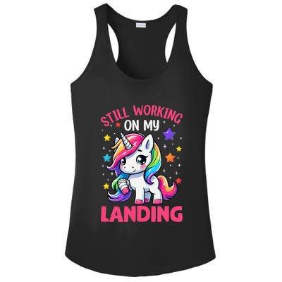 Still Working On My Landing Injury Broken Arm Cute Unicorn Ladies PosiCharge Competitor Racerback Tank