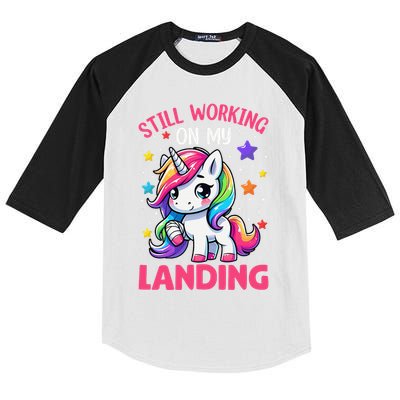 Still Working On My Landing Injury Broken Arm Cute Unicorn Kids Colorblock Raglan Jersey