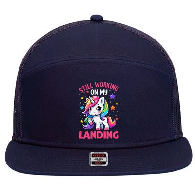 Still Working On My Landing Injury Broken Arm Cute Unicorn 7 Panel Mesh Trucker Snapback Hat