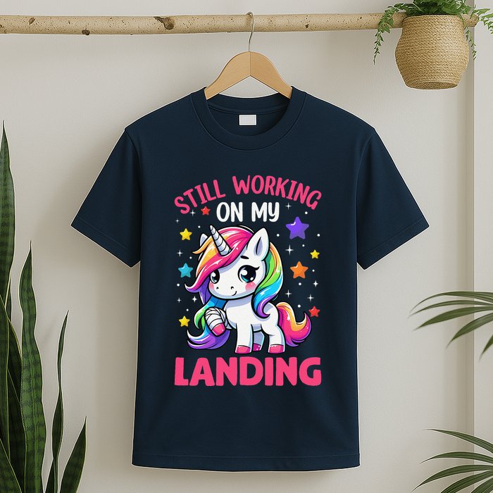 Still Working On My Landing Injury Broken Arm Cute Unicorn T-Shirt