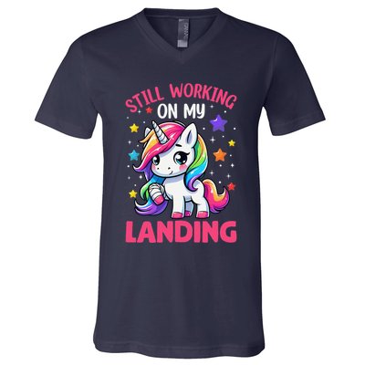 Still Working On My Landing Injury Broken Arm Cute Unicorn V-Neck T-Shirt
