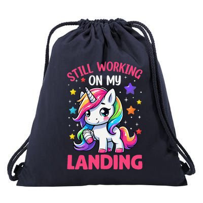 Still Working On My Landing Injury Broken Arm Cute Unicorn Drawstring Bag