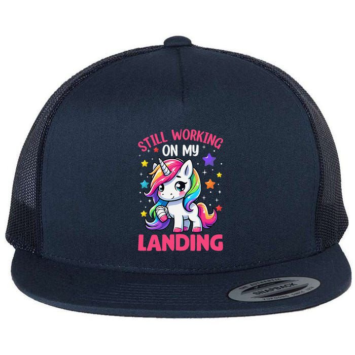 Still Working On My Landing Injury Broken Arm Cute Unicorn Flatbill Hat