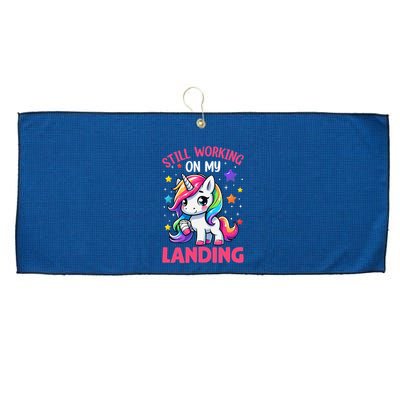 Still Working On My Landing Injury Broken Arm Cute Unicorn Large Microfiber Waffle Golf Towel
