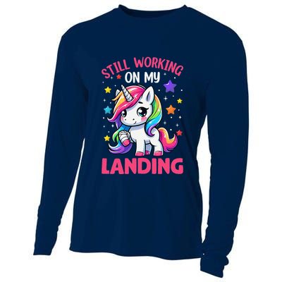 Still Working On My Landing Injury Broken Arm Cute Unicorn Cooling Performance Long Sleeve Crew