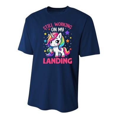 Still Working On My Landing Injury Broken Arm Cute Unicorn Youth Performance Sprint T-Shirt