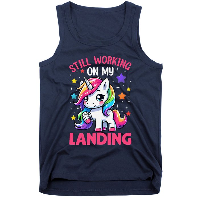 Still Working On My Landing Injury Broken Arm Cute Unicorn Tank Top