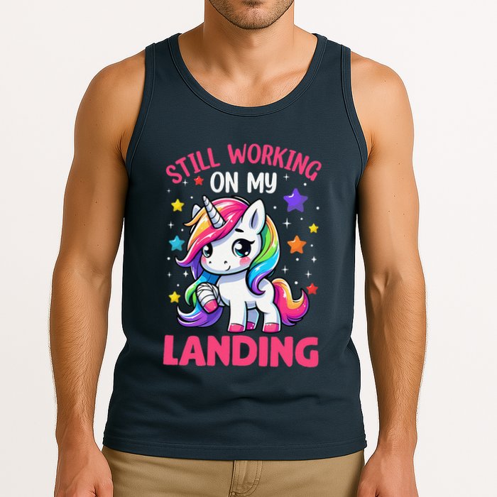Still Working On My Landing Injury Broken Arm Cute Unicorn Tank Top