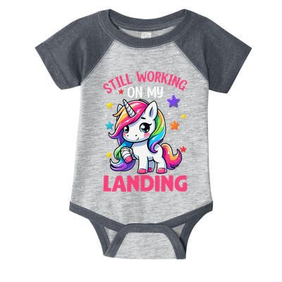 Still Working On My Landing Injury Broken Arm Cute Unicorn Infant Baby Jersey Bodysuit