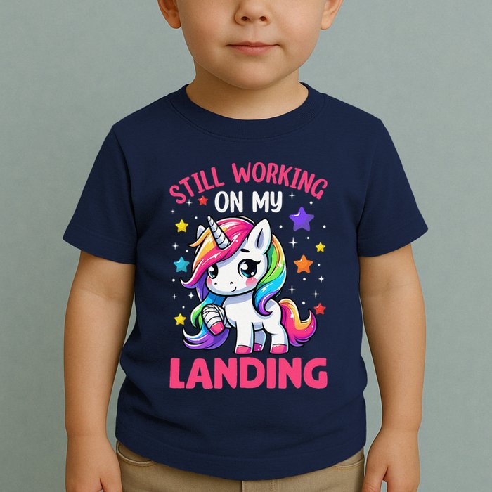 Still Working On My Landing Injury Broken Arm Cute Unicorn Toddler T-Shirt