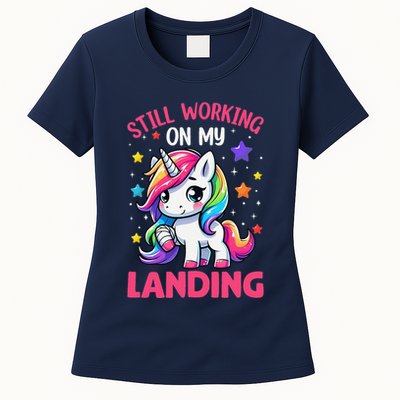 Still Working On My Landing Injury Broken Arm Cute Unicorn Womens T-Shirt