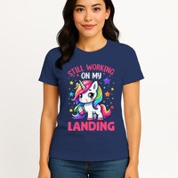 Still Working On My Landing Injury Broken Arm Cute Unicorn Womens T-Shirt