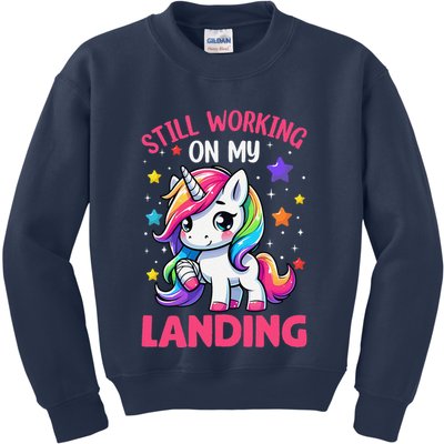 Still Working On My Landing Injury Broken Arm Cute Unicorn Kids Sweatshirt