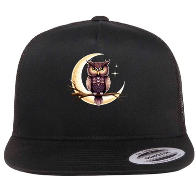 Silent Watcher Of The Night - Twilight Perch Owl Flat Bill Trucker Hat