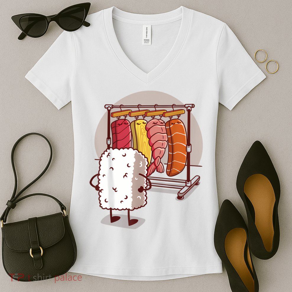 Sushi Wardrobe Olipop Funny Kawaii Japanese Food Women's V-Neck T-Shirt