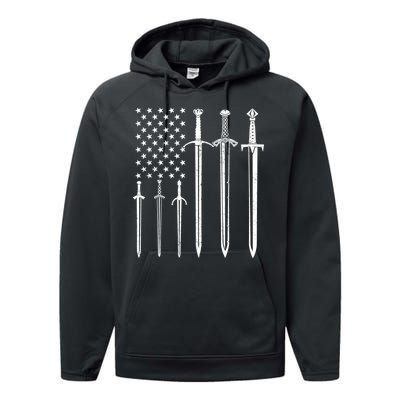 Sword American Flag Performance Fleece Hoodie