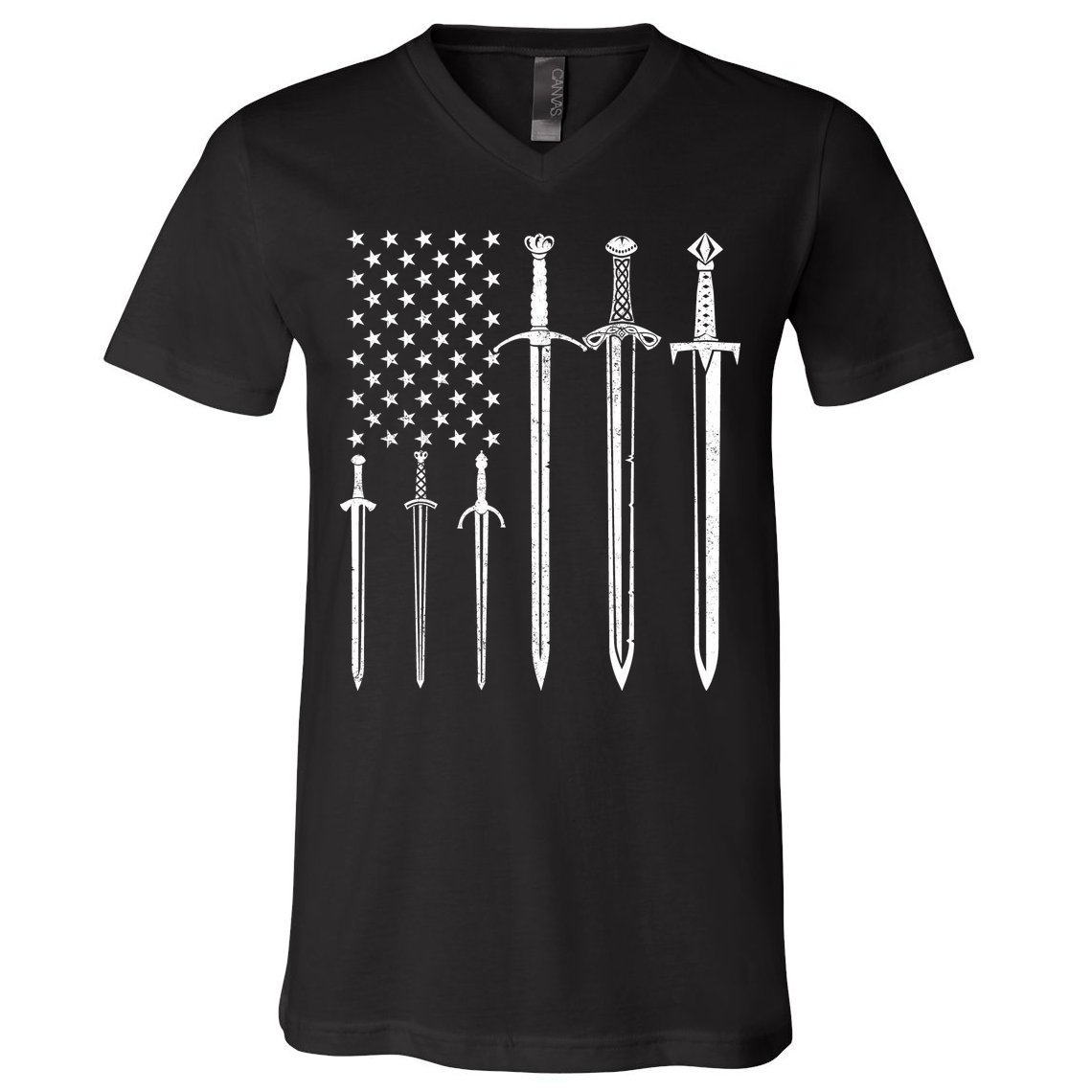 Sword American Flag V-Neck T-Shirt