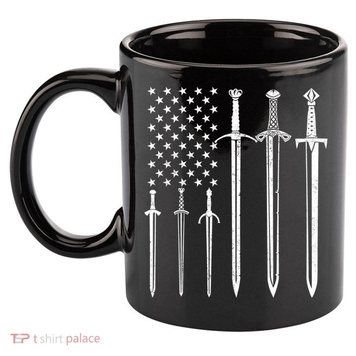 Sword American Flag 11oz C Handle Ceramic Mug