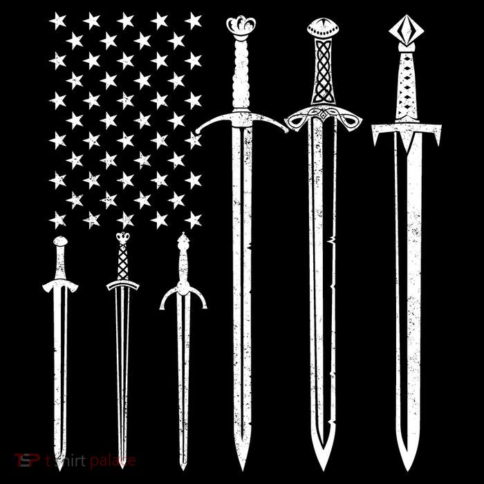 Sword American Flag Drawstring Bag