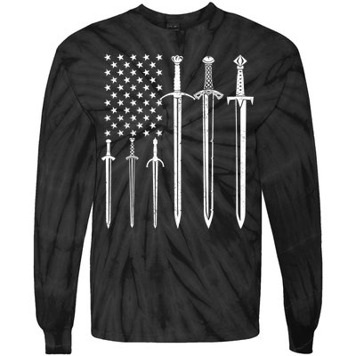 Sword American Flag Tie-Dye Long Sleeve Shirt