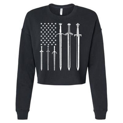 Sword American Flag Cropped Pullover Crew