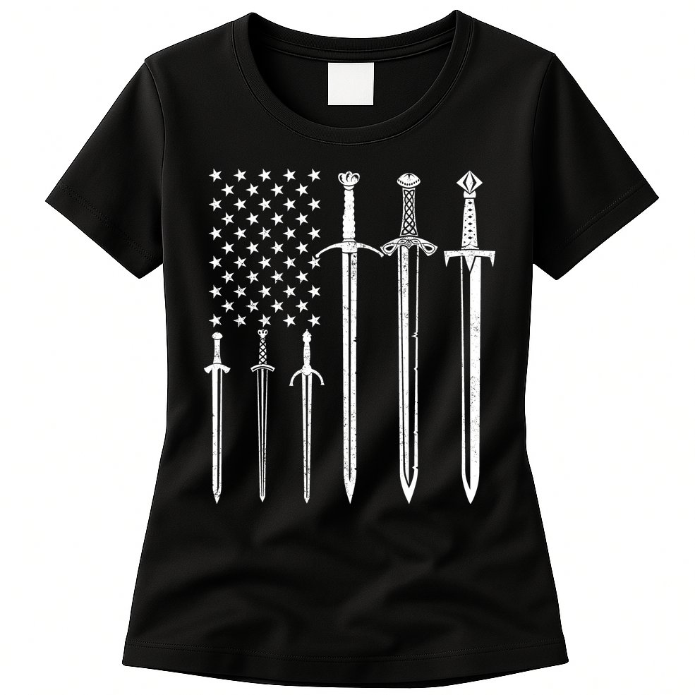Sword American Flag Womens T-Shirt