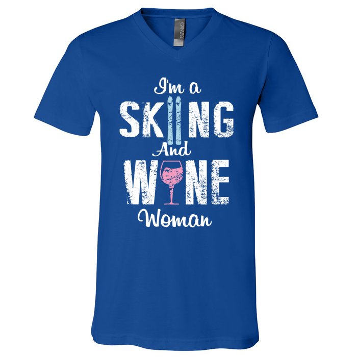 Skiing Wine Print Funny Wine Lover Apres Ski Gift V-Neck T-Shirt