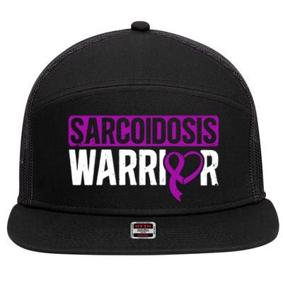 Sarcoidosis Warrior Purpe Ribbon Awareness Month Support Gift 7 Panel Mesh Trucker Snapback Hat