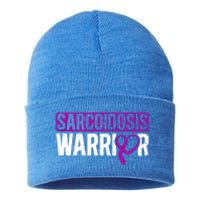 Sarcoidosis Warrior Purpe Ribbon Awareness Month Support Gift Sustainable Knit Beanie