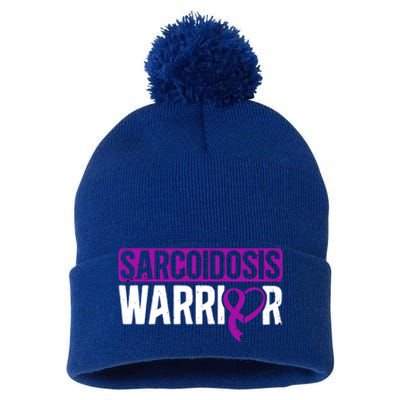 Sarcoidosis Warrior Purpe Ribbon Awareness Month Support Gift Pom Pom 12in Knit Beanie