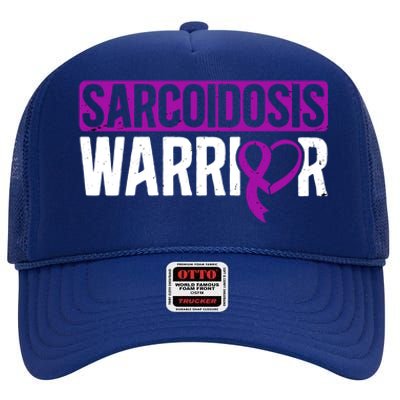 Sarcoidosis Warrior Purpe Ribbon Awareness Month Support Gift High Crown Mesh Back Trucker Hat