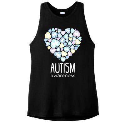 Support With Puzzle Hearts Love Autism Awareness Gift Ladies PosiCharge Tri-Blend Wicking Tank