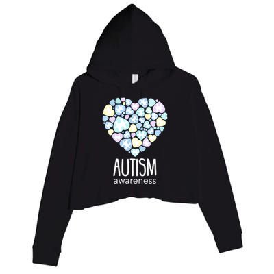 Support With Puzzle Hearts Love Autism Awareness Gift Crop Fleece Hoodie