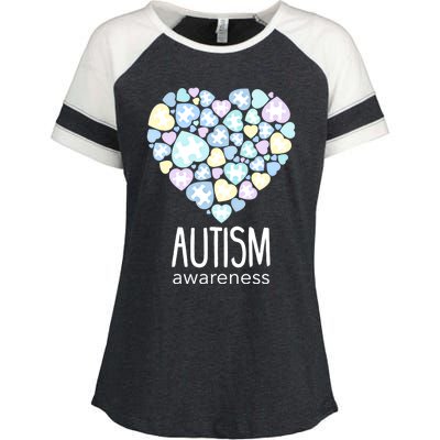 Support With Puzzle Hearts Love Autism Awareness Gift Enza Ladies Jersey Colorblock Tee