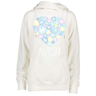 Support With Puzzle Hearts Love Autism Awareness Gift Womens Funnel Neck Pullover Hood