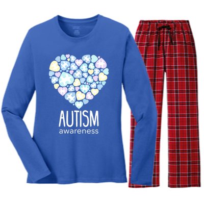 Support With Puzzle Hearts Love Autism Awareness Gift Women's Long Sleeve Flannel Pajama Set 