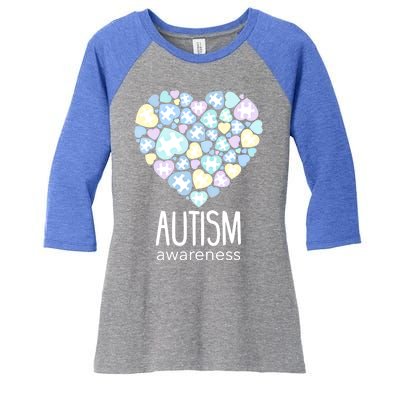 Support With Puzzle Hearts Love Autism Awareness Gift Women's Tri-Blend 3/4-Sleeve Raglan Shirt