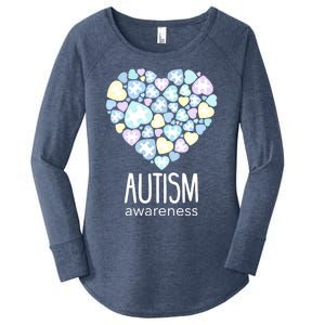 Support With Puzzle Hearts Love Autism Awareness Gift Women's Perfect Tri Tunic Long Sleeve Shirt