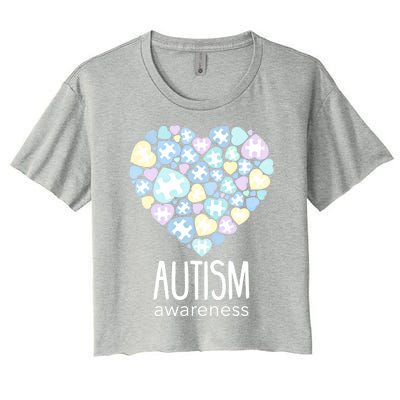 Support With Puzzle Hearts Love Autism Awareness Gift Women's Crop Top Tee