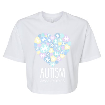 Support With Puzzle Hearts Love Autism Awareness Gift Bella+Canvas Jersey Crop Tee