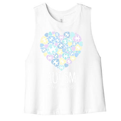 Support With Puzzle Hearts Love Autism Awareness Gift Women's Racerback Cropped Tank