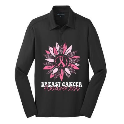 Sunflower Wear Pink Breast Cancer Awareness Warrior Silk Touch Performance Long Sleeve Polo