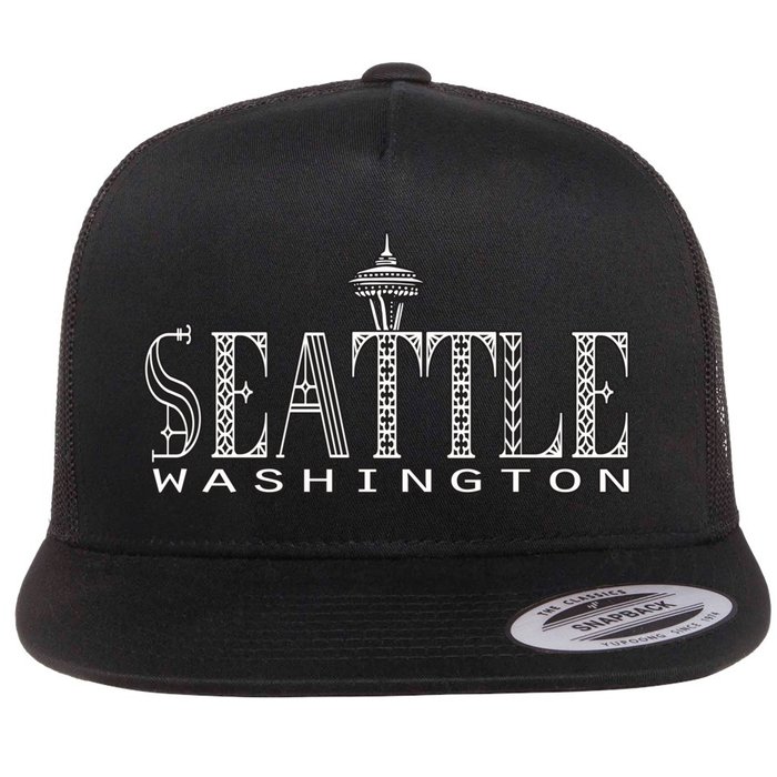 Seattle Washington Pacific Northwest Space Needle Keepsake Cool Gift Flat Bill Trucker Hat
