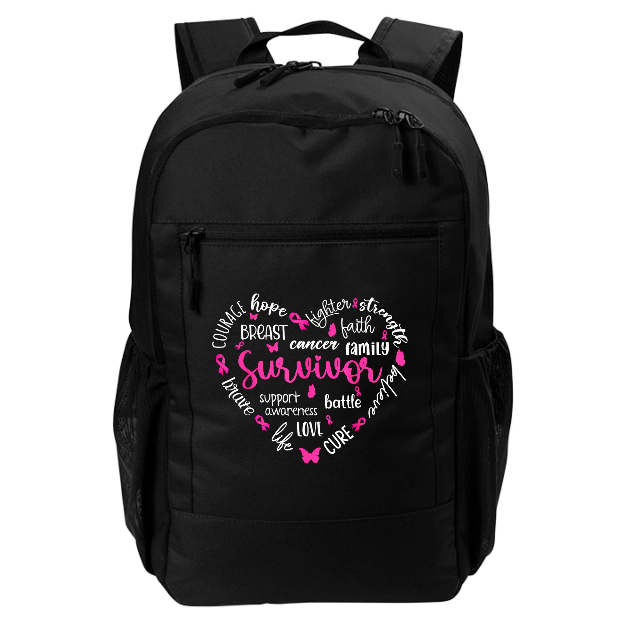 Survivor Warrior Pin.K Ribbon Heart Breast Cancer Awareness Gift Backpack
