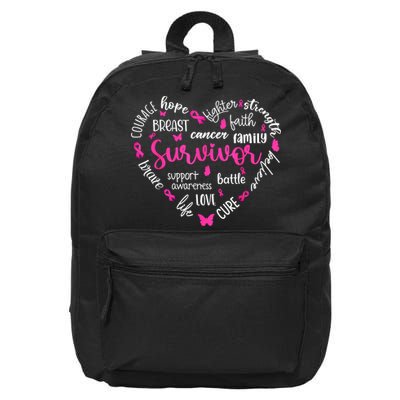 Survivor Warrior Pin.K Ribbon Heart Breast Cancer Awareness Gift 16 in Basic Backpack